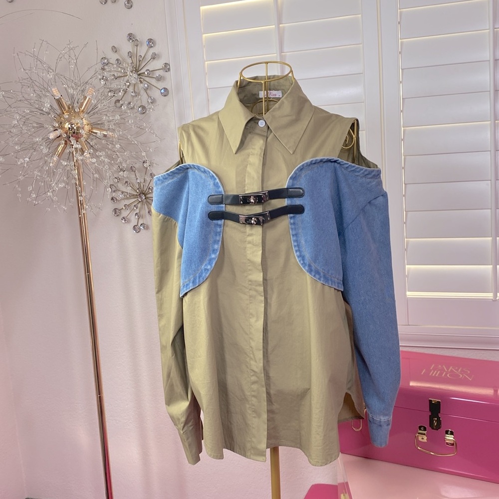 Denim Open Shoulder Blouse